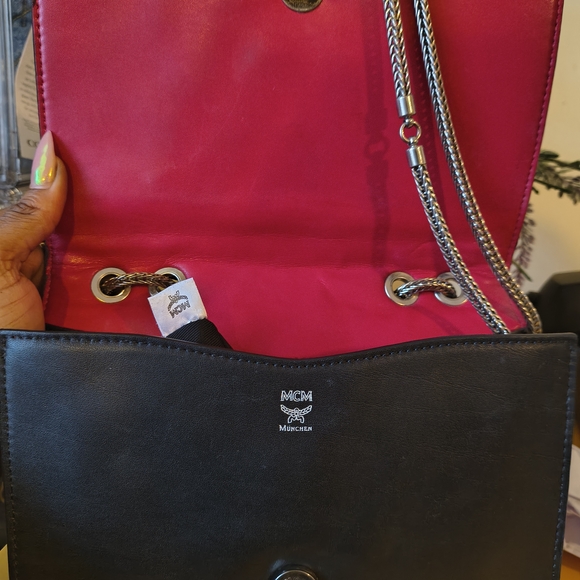 Black MCM Diamond Disco Flap 2 Way Crossbody With Swarovski Crystal Accents-GUC - Picture 7 of 9